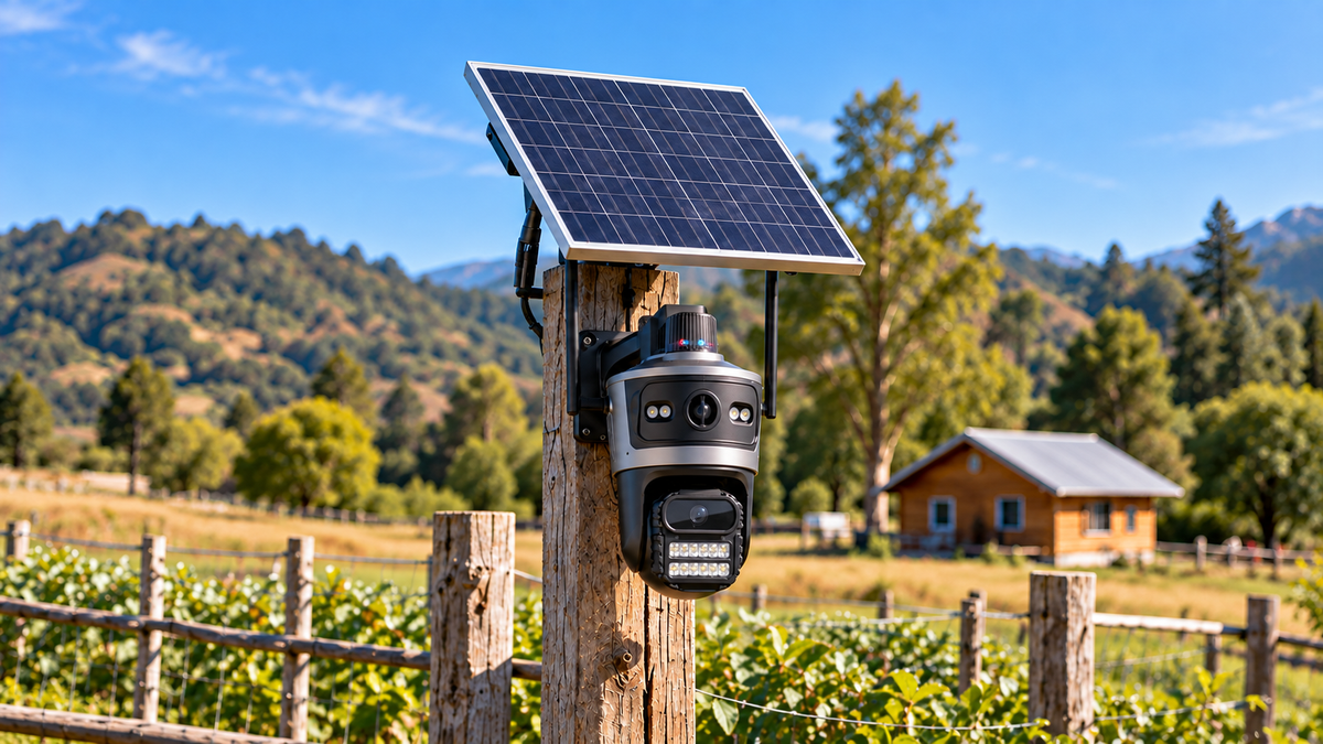 Cámara solar 4G instalada en poste de parcela sin WiFi en la Araucanía